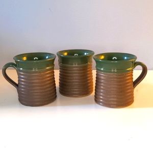Vintage Stoneware Mugs Green and Brown Glaze